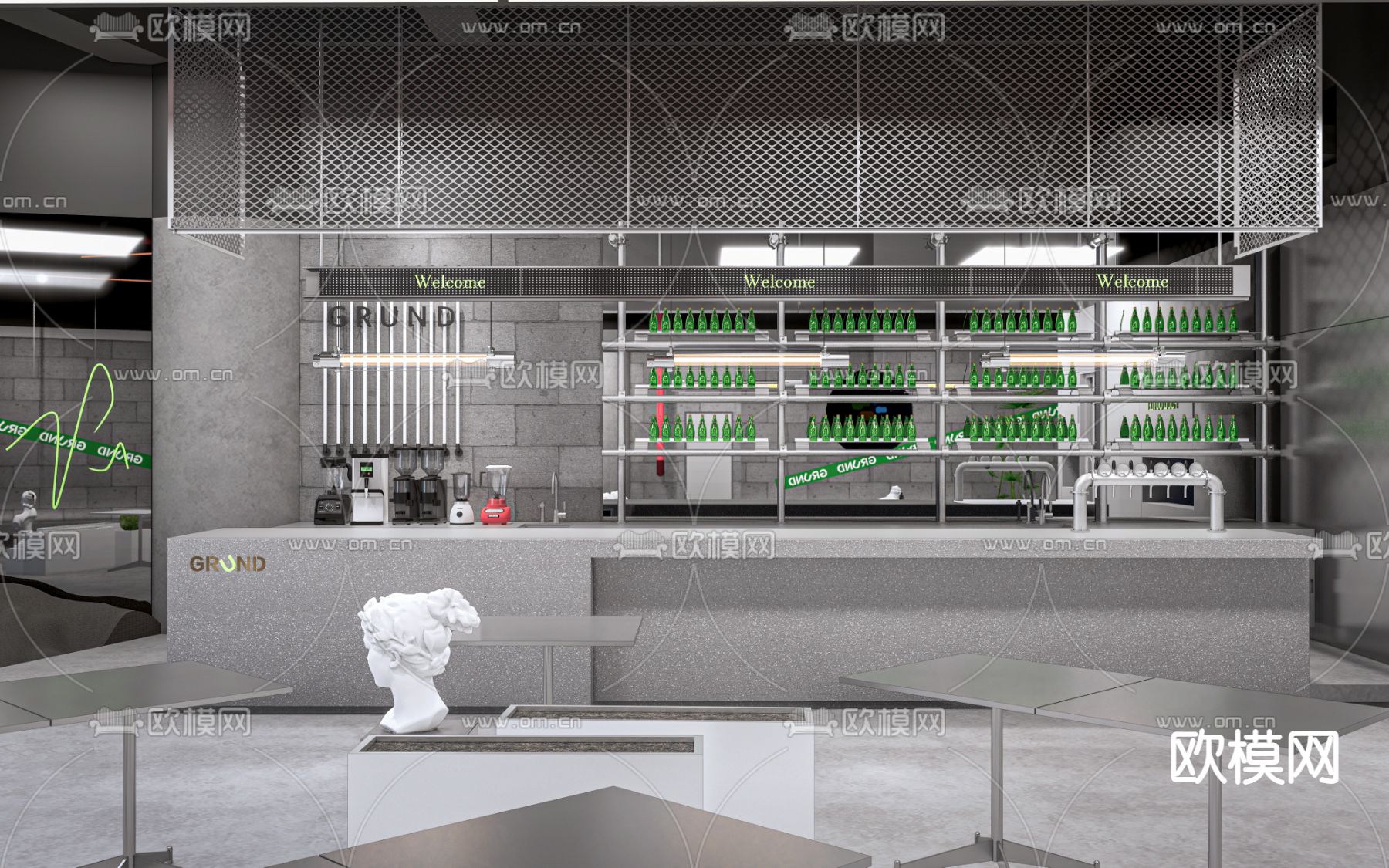 工业风奶茶店 甜品店su模型下载（渲染图1）