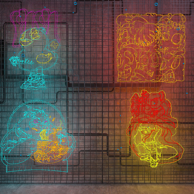  霓虹灯 国潮灯 装饰灯su模型 