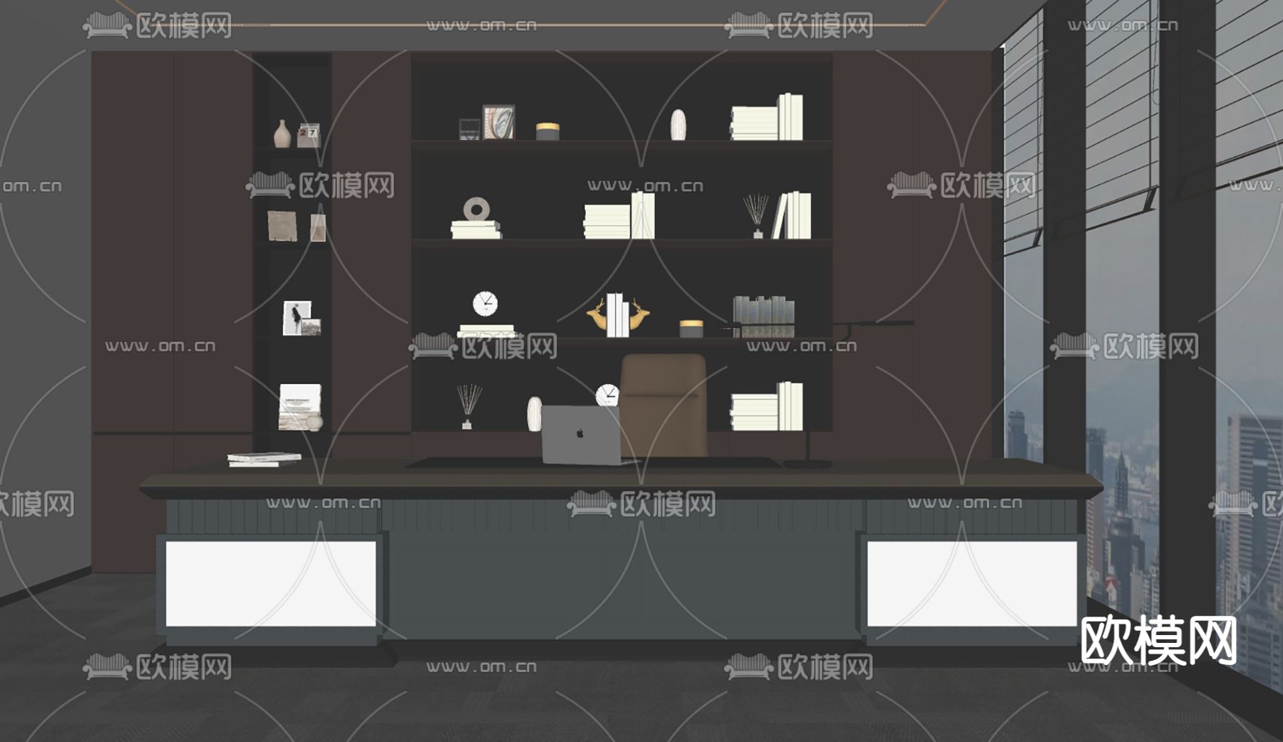 班台办公桌su模型下载（渲染图3）