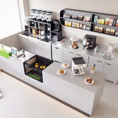  咖啡店吧台 操作台su模型 