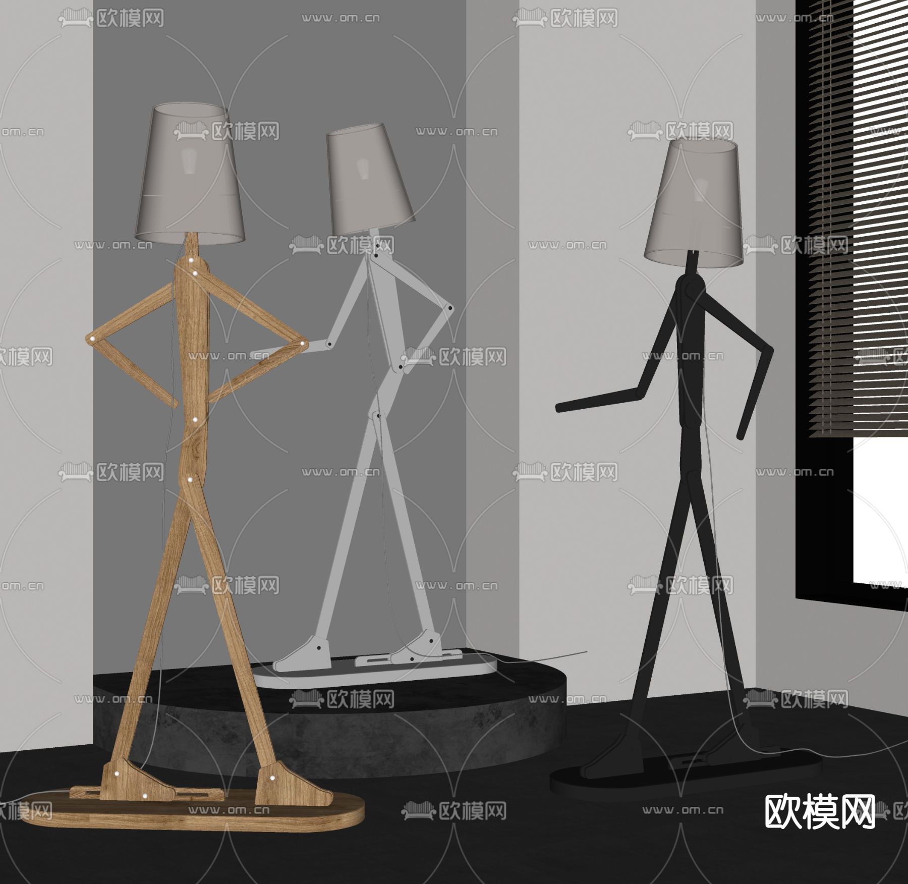 人形落地灯su模型下载（渲染图2）