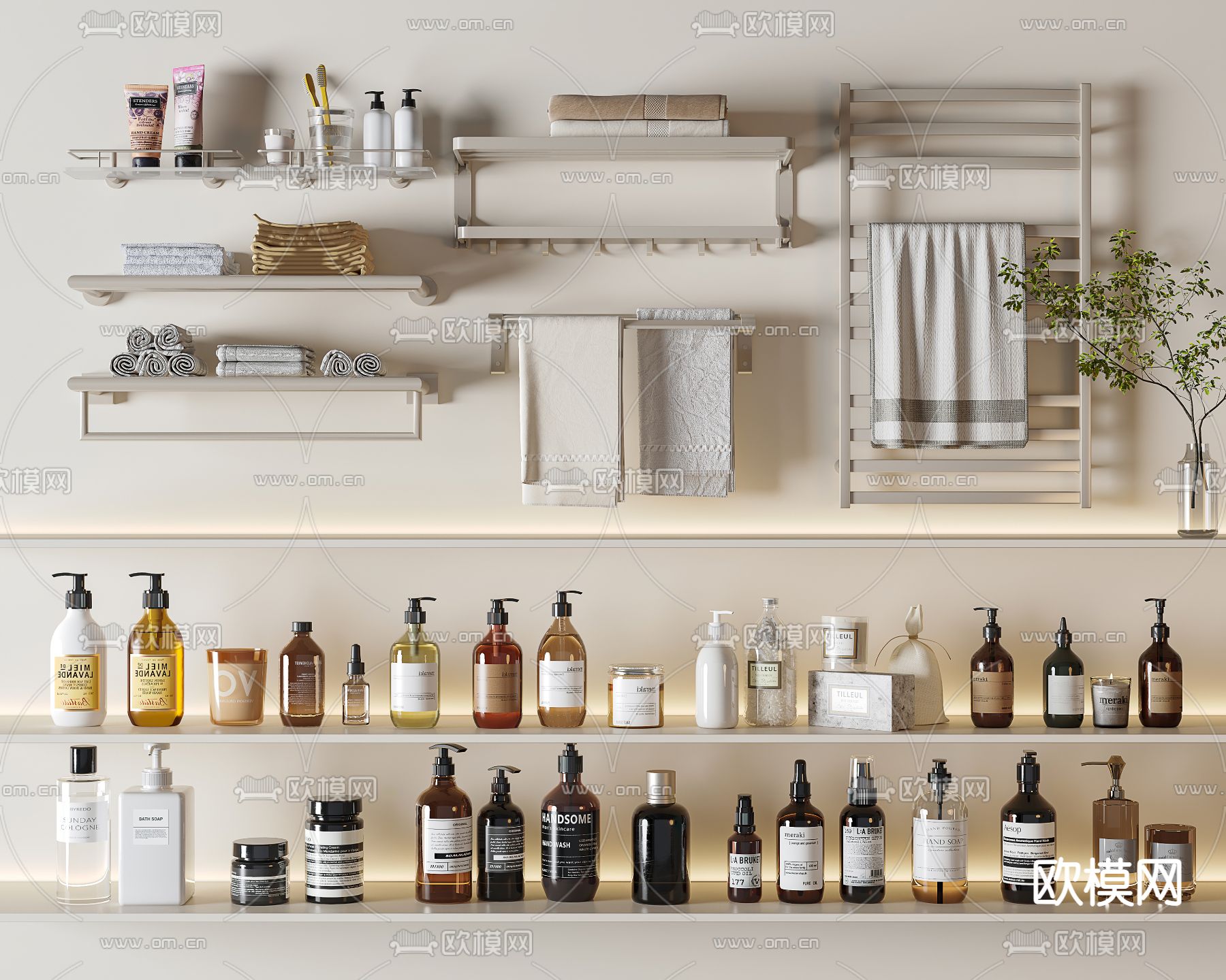 洗护用品 毛巾架  卫浴用品 沐浴露3d模型下载