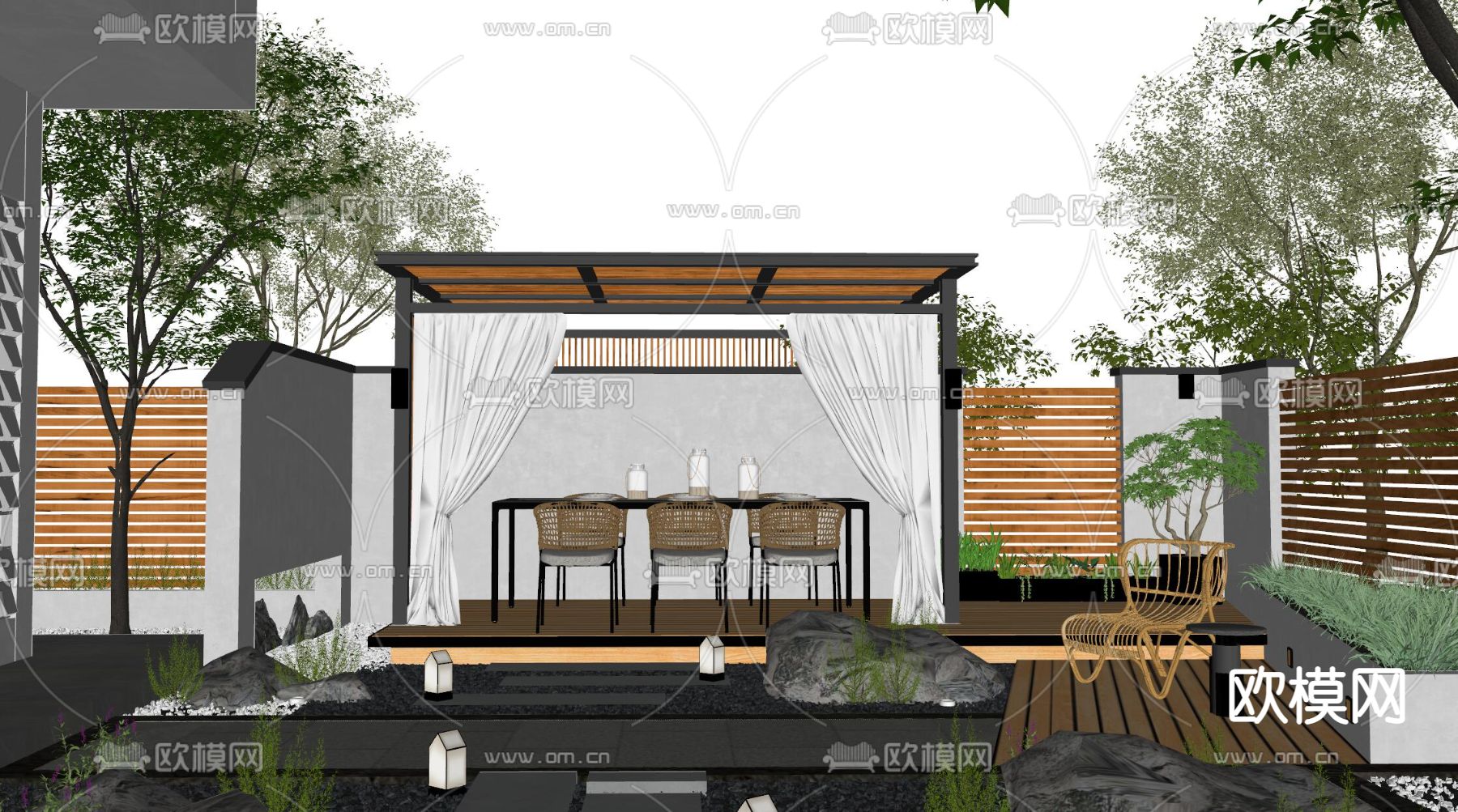 庭院夜景su模型下载（渲染图2）