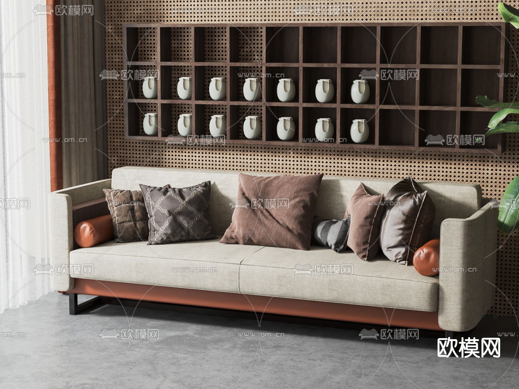 新中式双人沙发su模型下载（渲染图1）