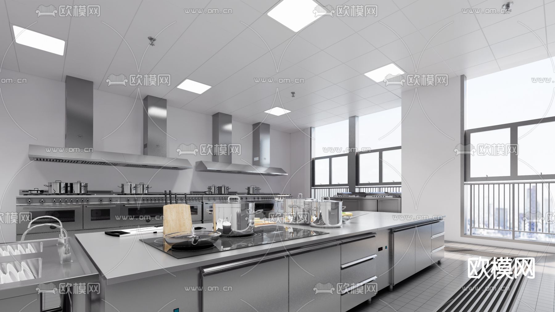 现代酒店后厨su模型下载（渲染图1）