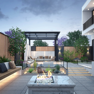  庭院夜景su模型 