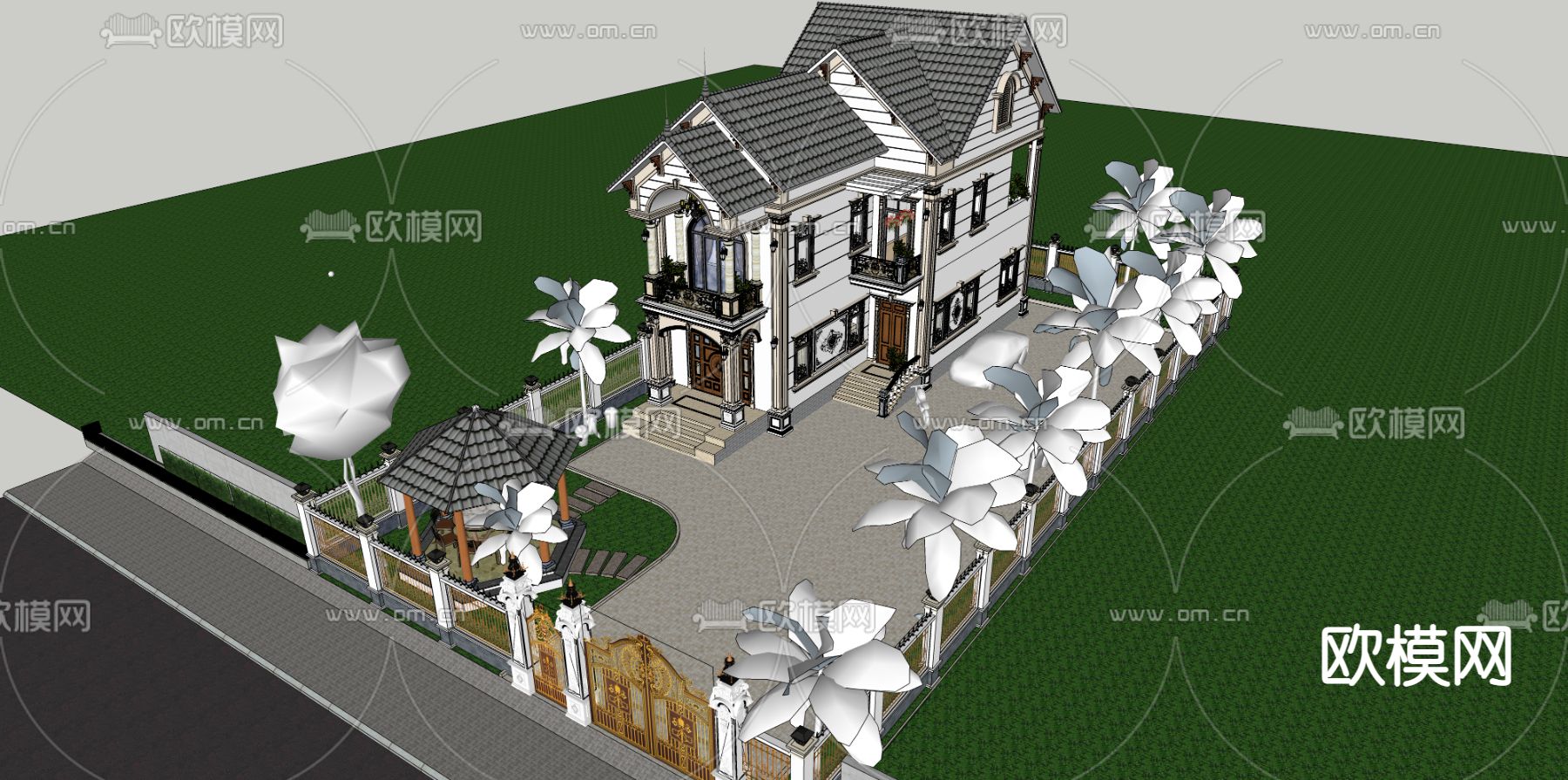 欧式别墅外观su模型下载（渲染图2）