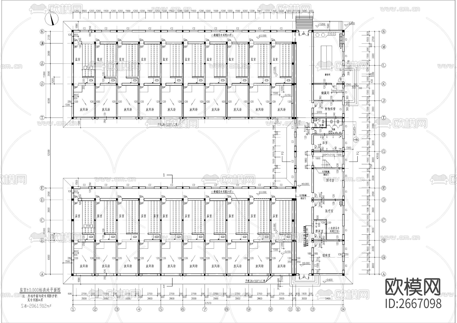 看守所CAD施工图下载（渲染图3）