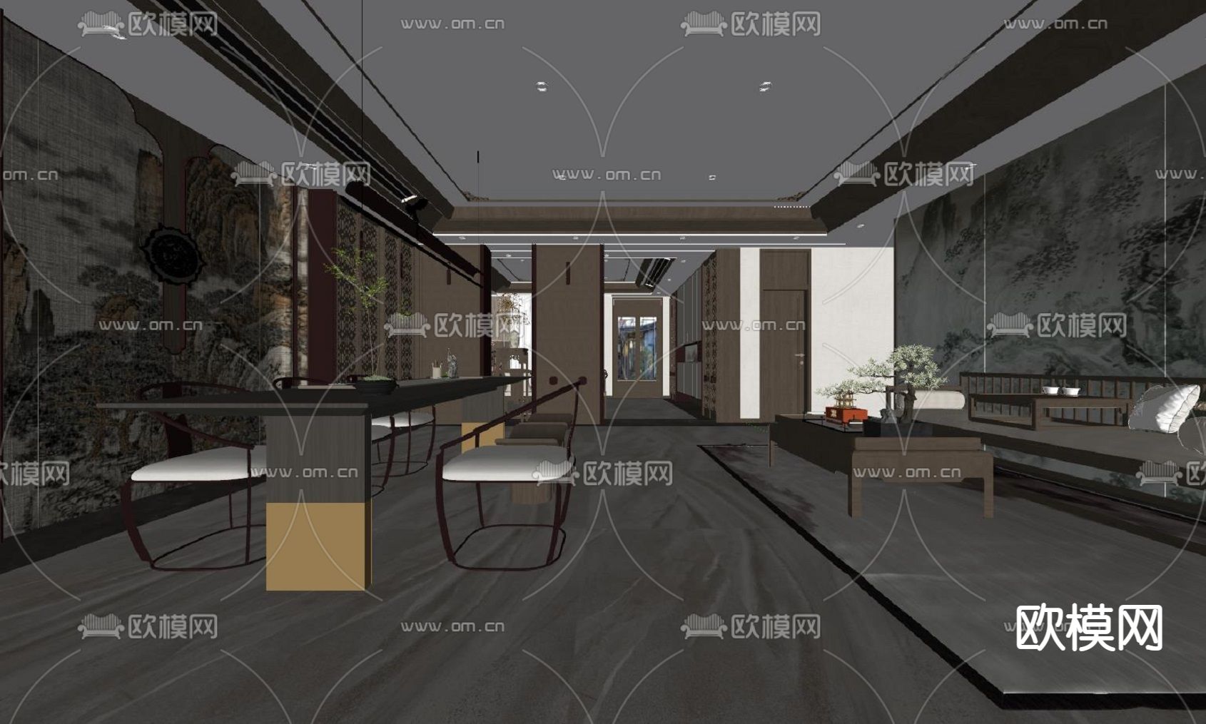 中式书房su模型下载（渲染图2）