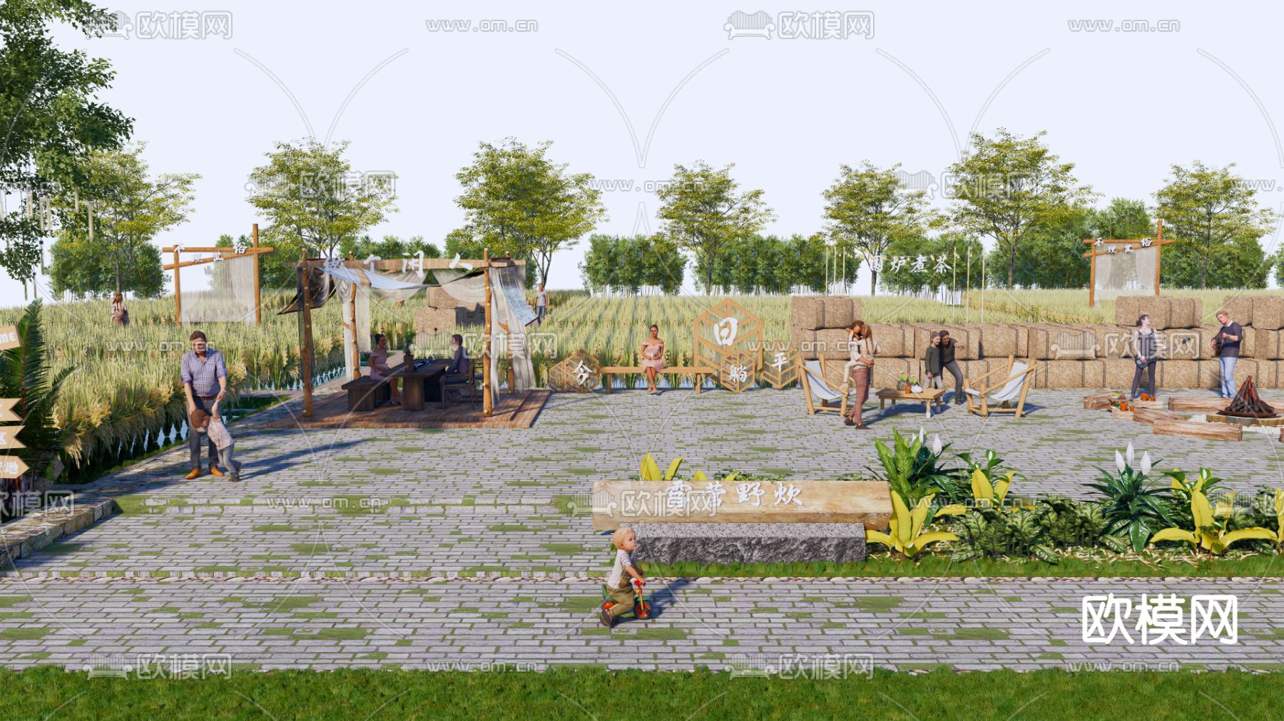 稻田 露营地su模型