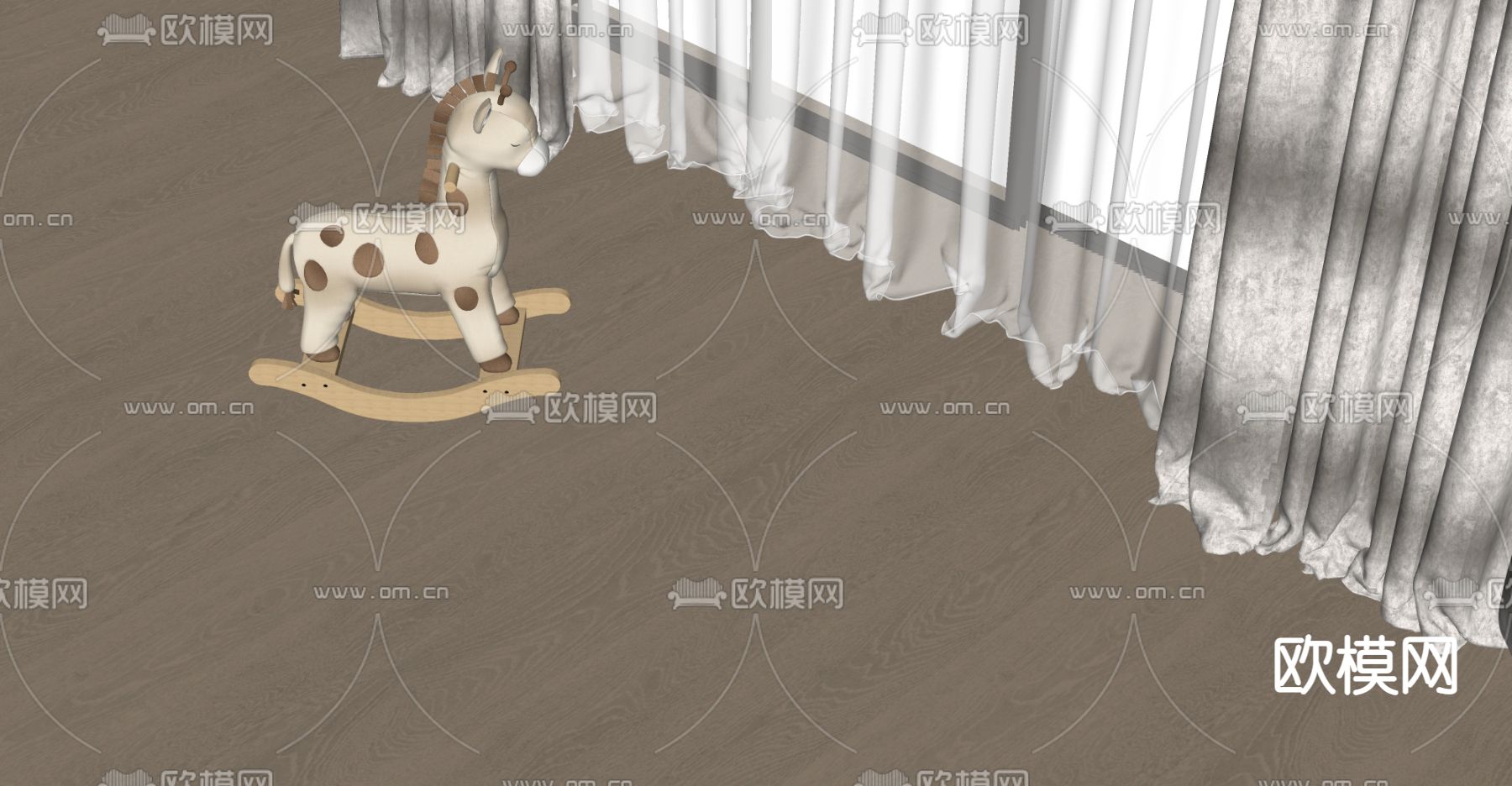 儿童摇椅 木地板su模型下载（渲染图2）