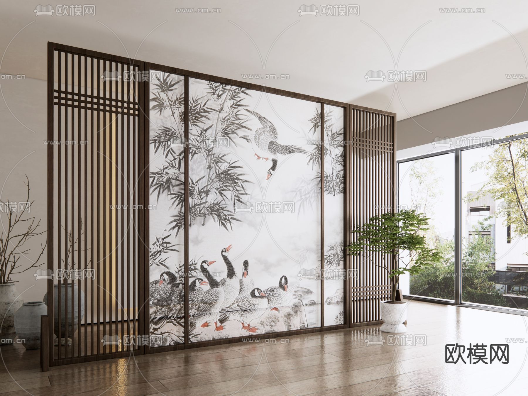 新中式屏风 隔断su模型下载（渲染图3）