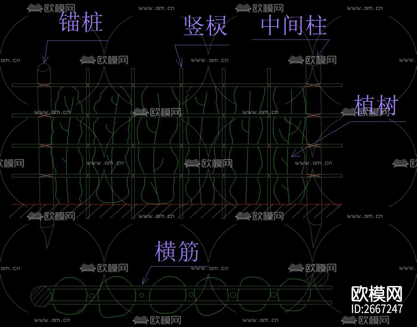 篱笆围栏CAD节点大样下载（渲染图8）