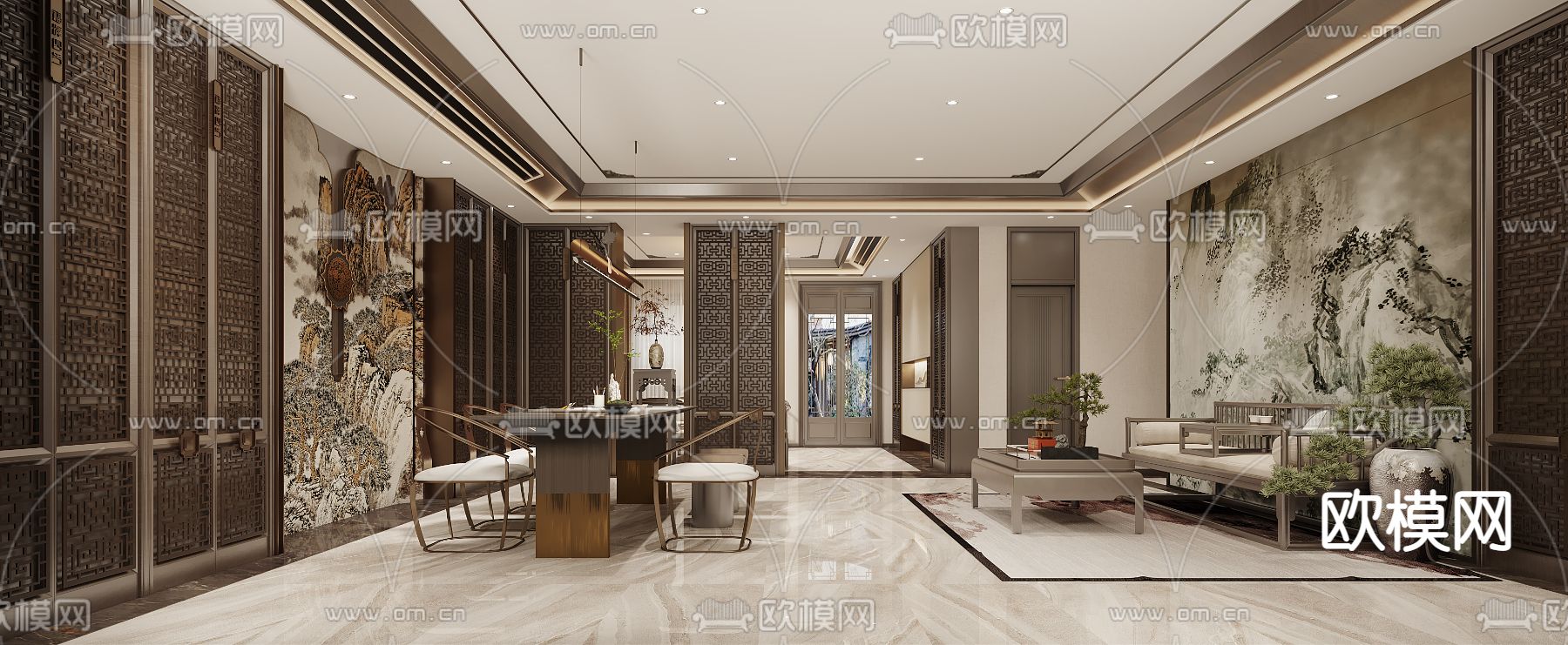 中式书房su模型下载（渲染图1）