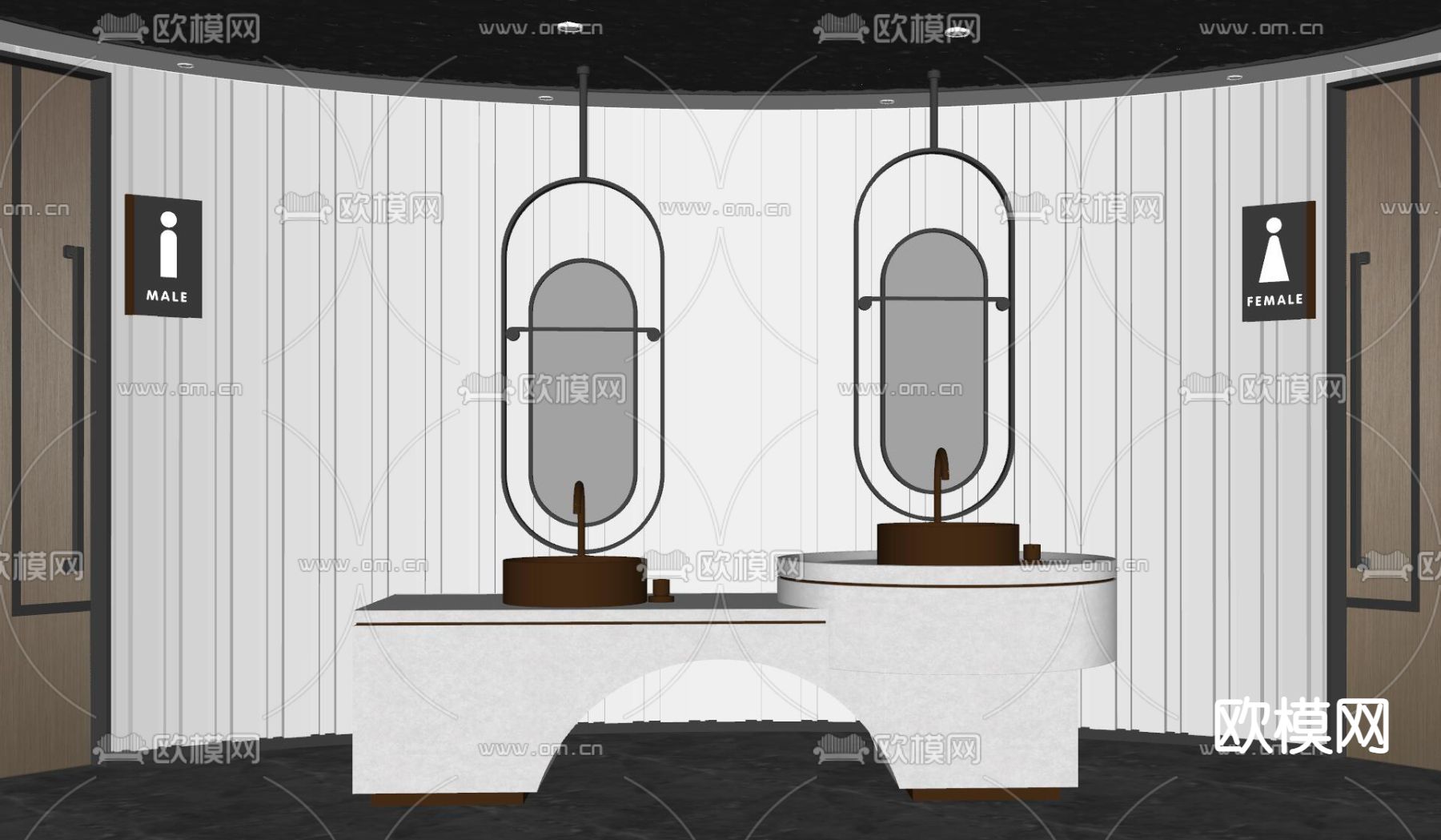 公用卫生间 洗手间su模型下载（渲染图2）