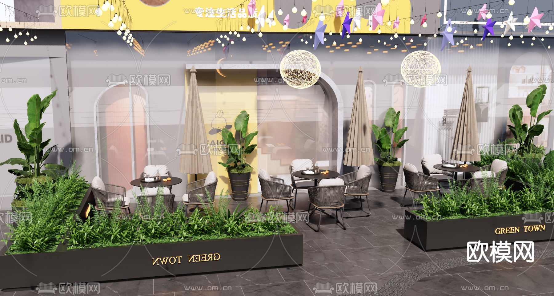 商业外摆 户外桌椅su模型下载（渲染图1）