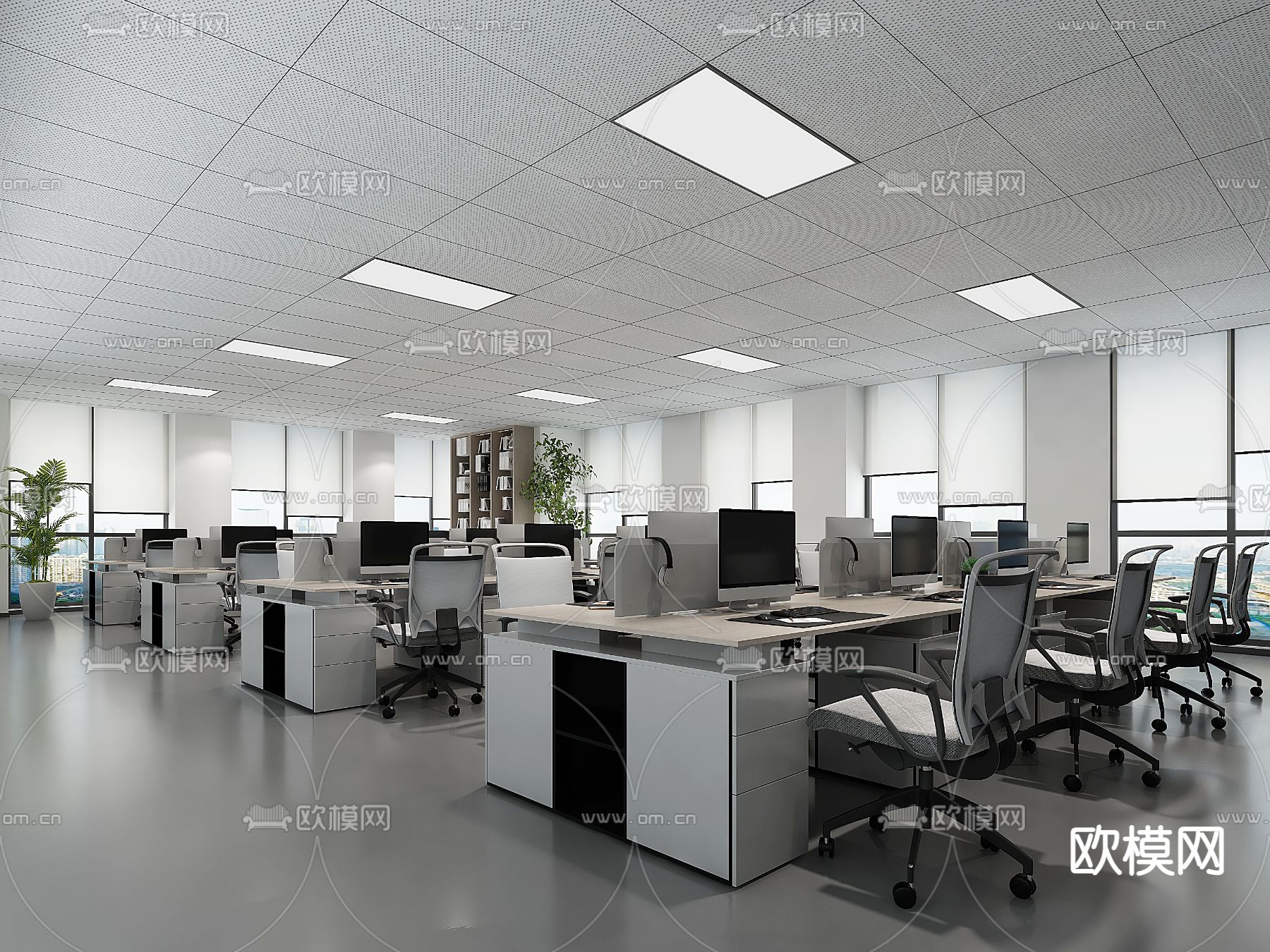 敞开式办公室su模型下载（渲染图1）