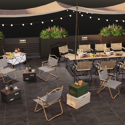  户外桌椅 外摆su模型 