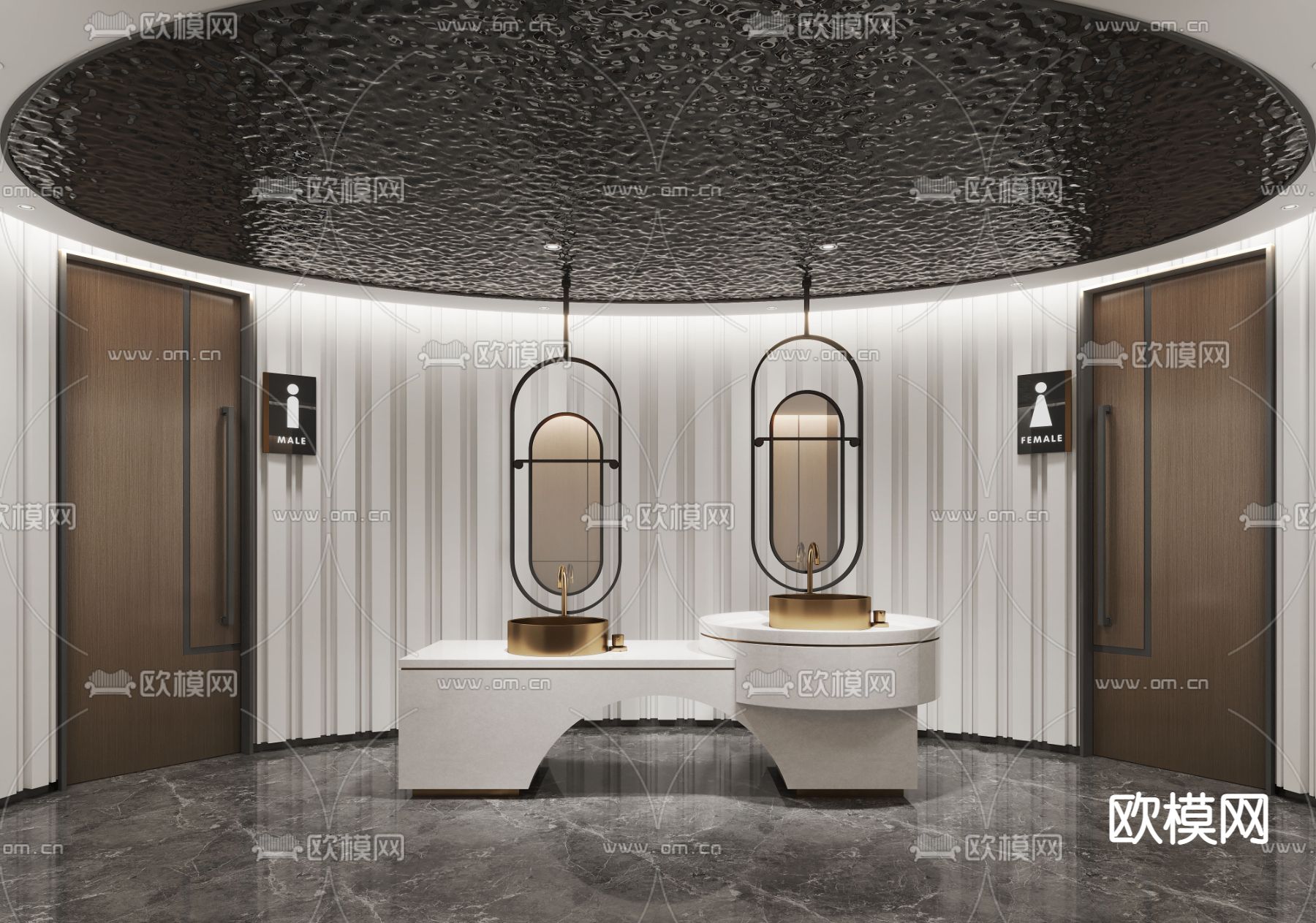 公用卫生间 洗手间su模型下载（渲染图1）