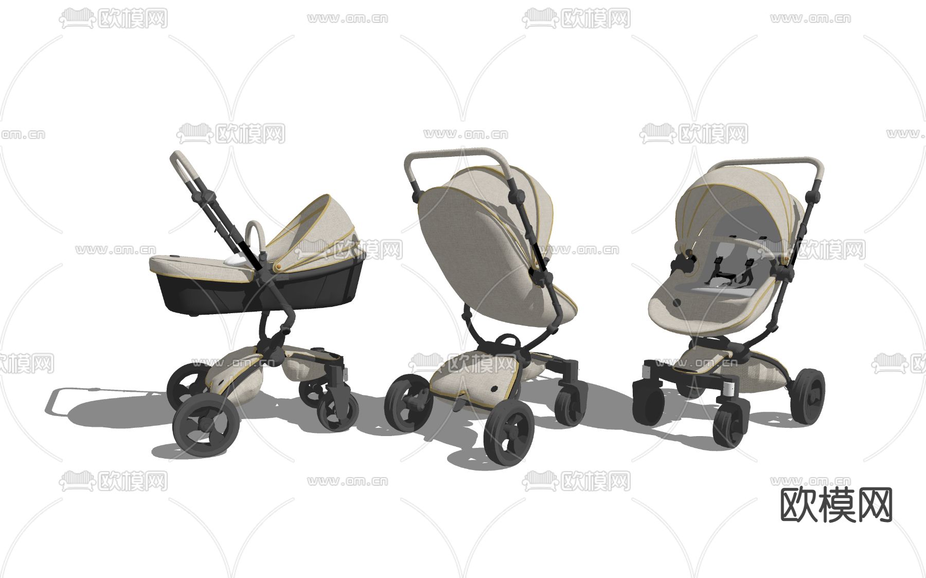 婴儿床 婴儿车 手堆车su模型下载（渲染图2）