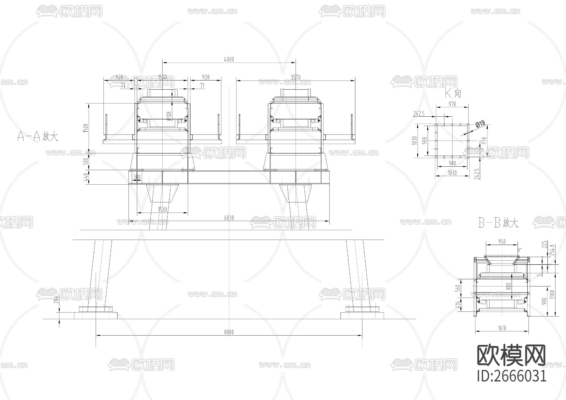 波状挡边带式输送机CAD节点大样下载（渲染图2）