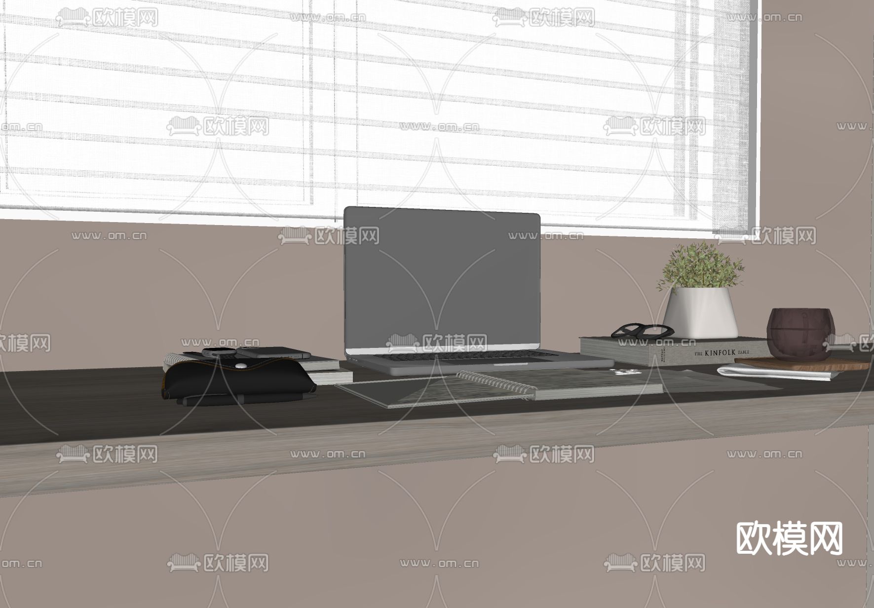 办公用品 电脑 笔记su模型下载（渲染图2）