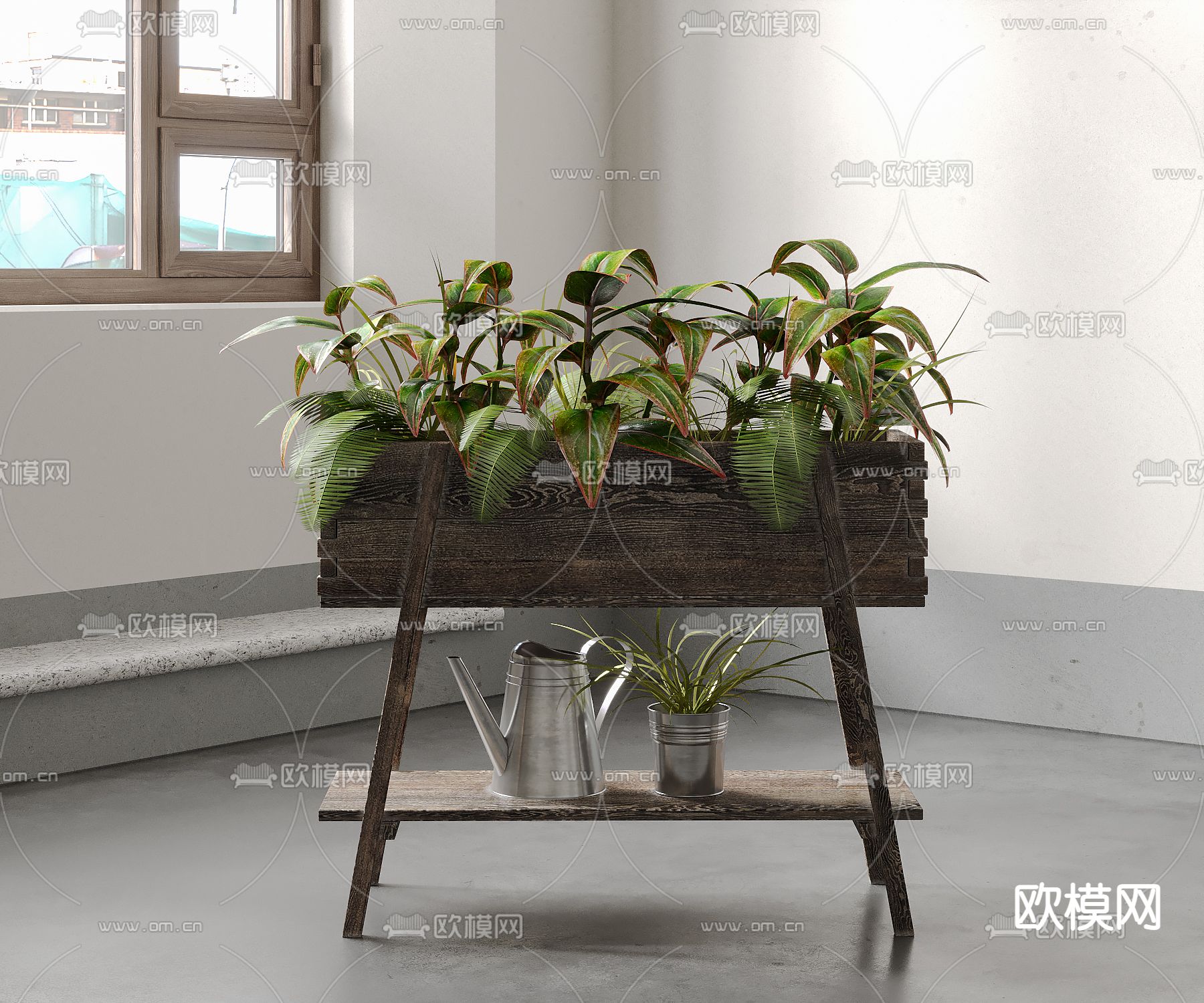 自然风花架 花坛 浇花壶su模型下载（渲染图1）