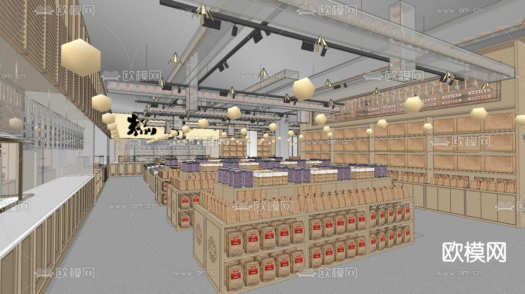新中式糕点铺 特产店su模型下载（渲染图2）