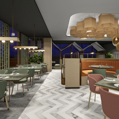  现代中餐厅su模型 