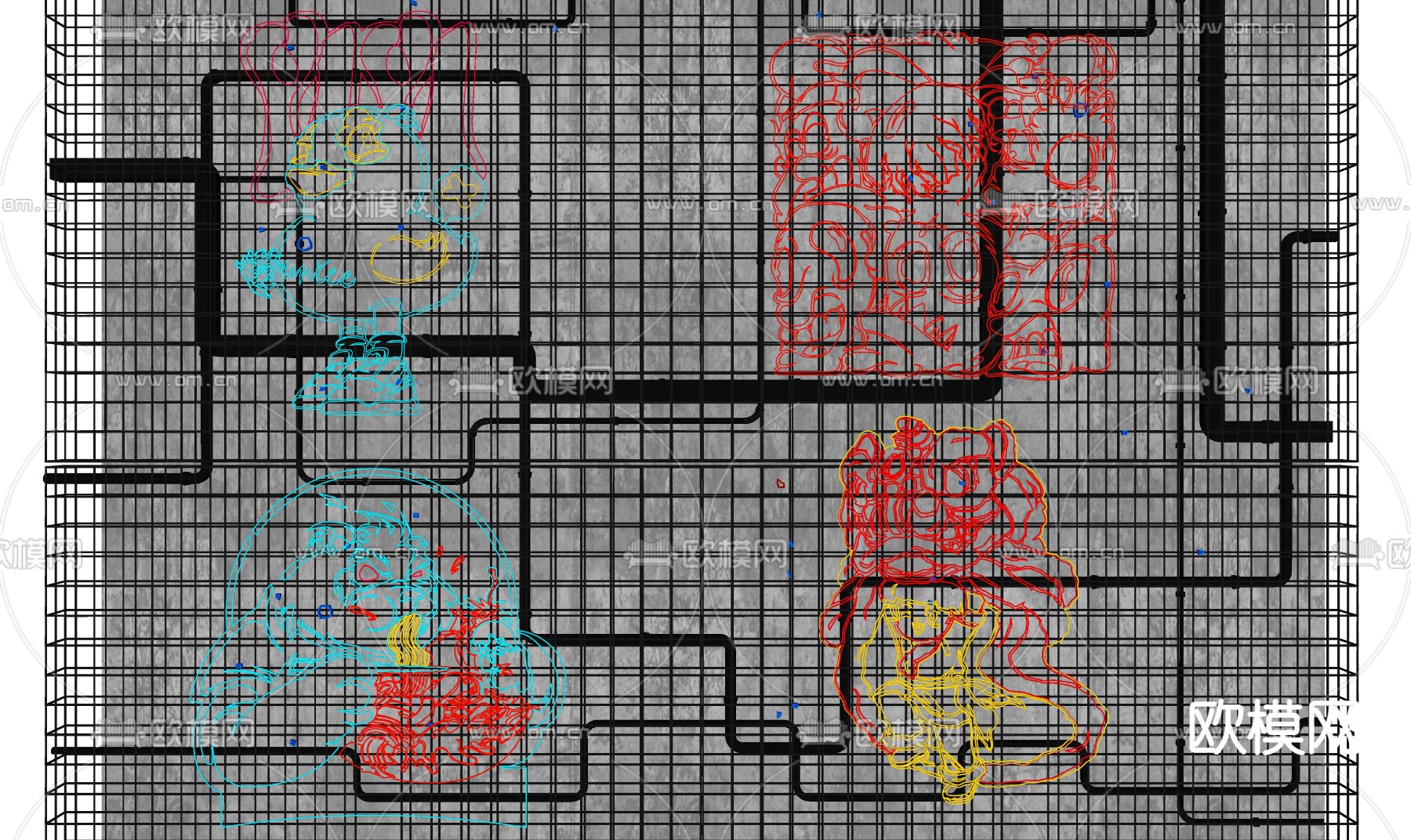 霓虹灯 国潮灯 装饰灯su模型下载（渲染图2）