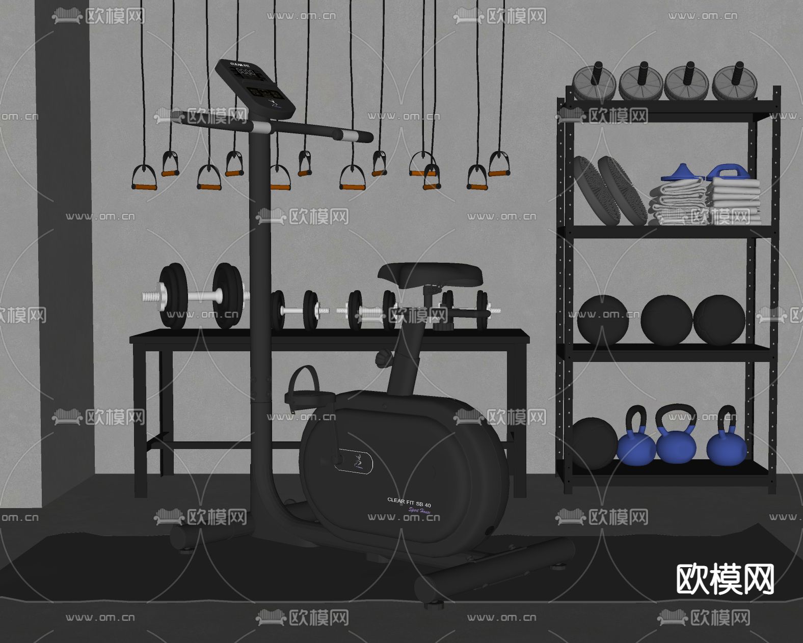 现代跑步机 健身器材su模型下载（渲染图2）