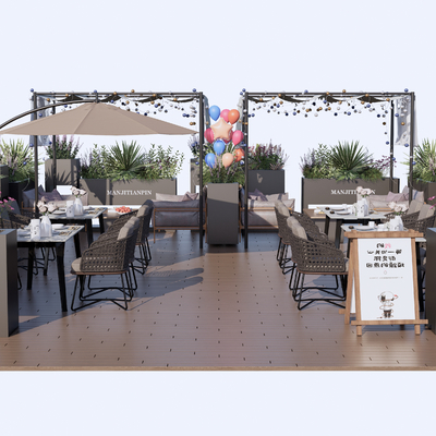  商业外摆区 咖啡厅外摆su模型 