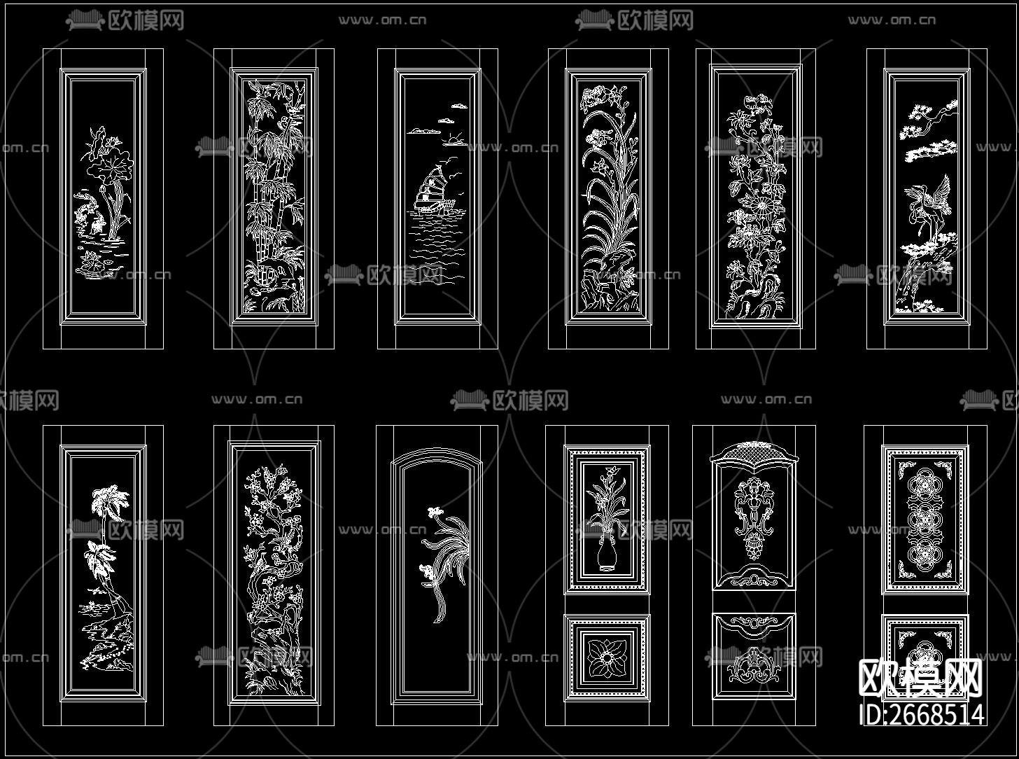 中式房门CAD图库下载（渲染图1）