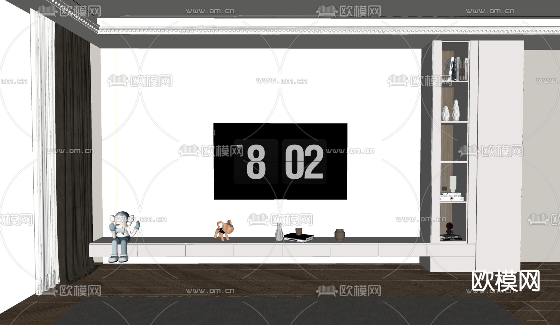 奶油电视背景su模型