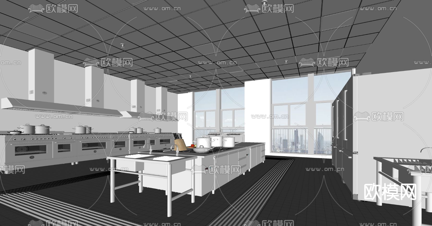 现代酒店后厨su模型下载（渲染图2）