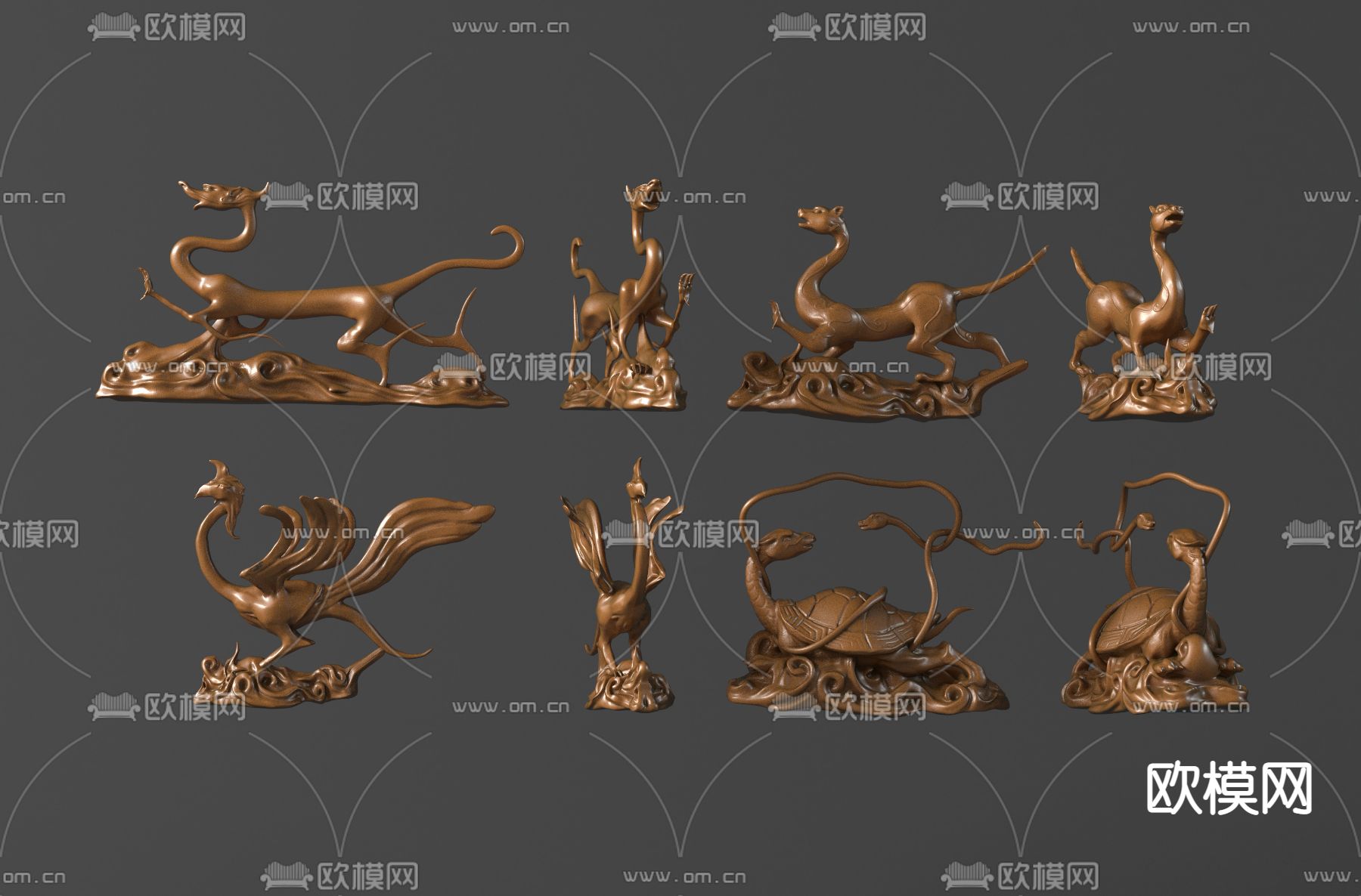 中式神兽雕塑su模型下载（渲染图1）