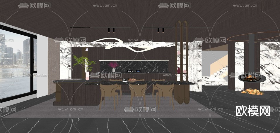 暗黑风餐厅su模型下载(渲染图2)