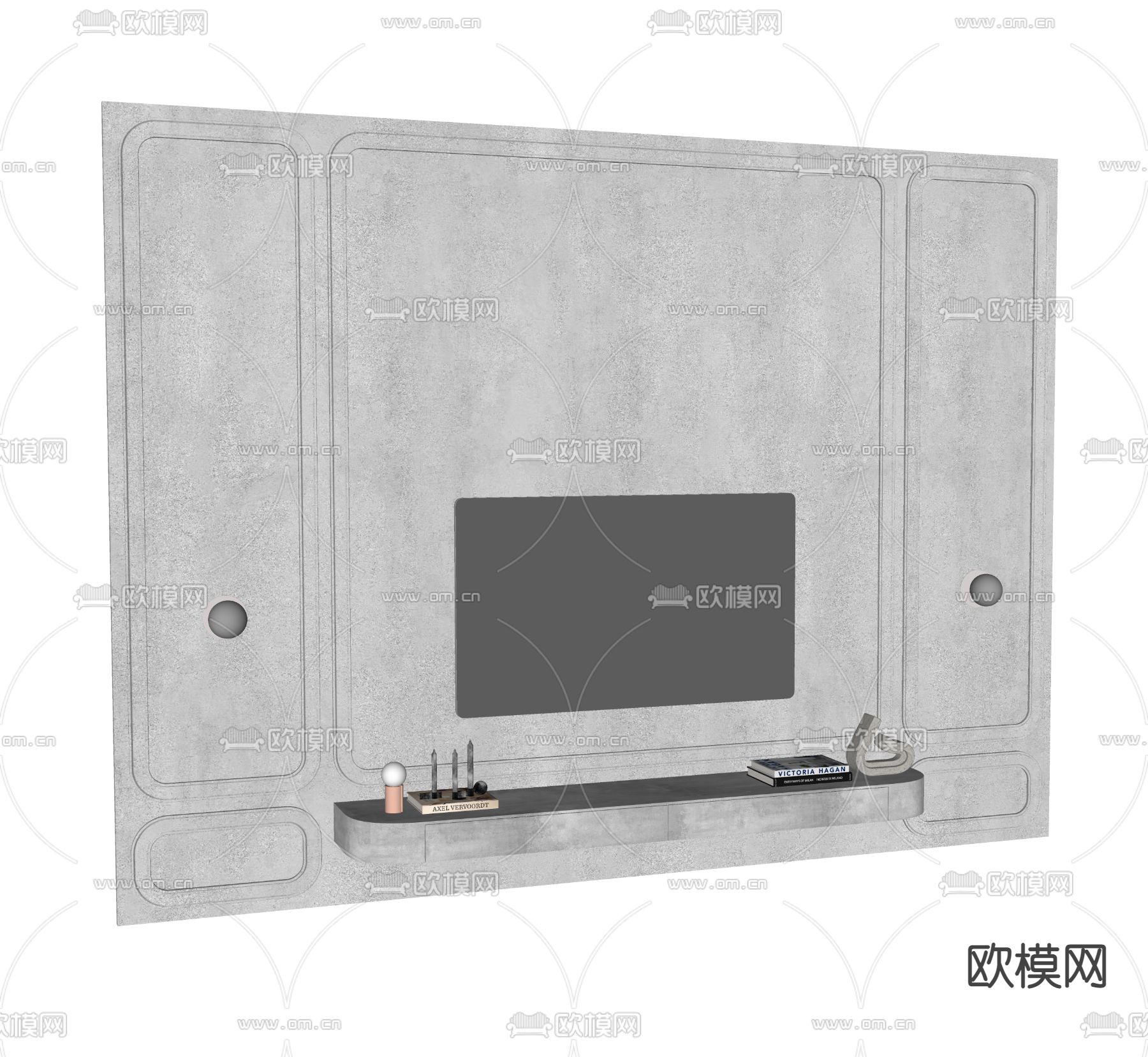 奶油风电视背景墙su模型