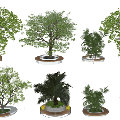  现代景观座椅 树池su模型 