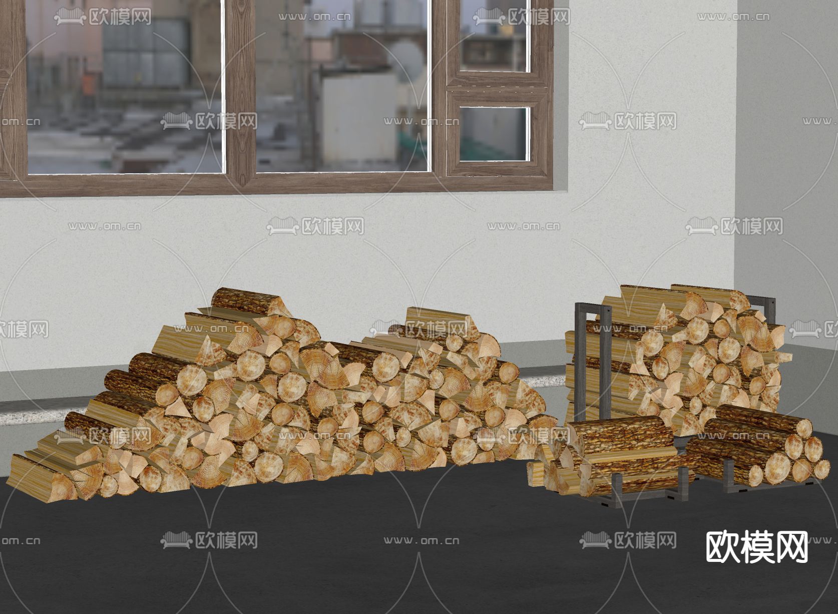 木头 木柴 柴垛su模型