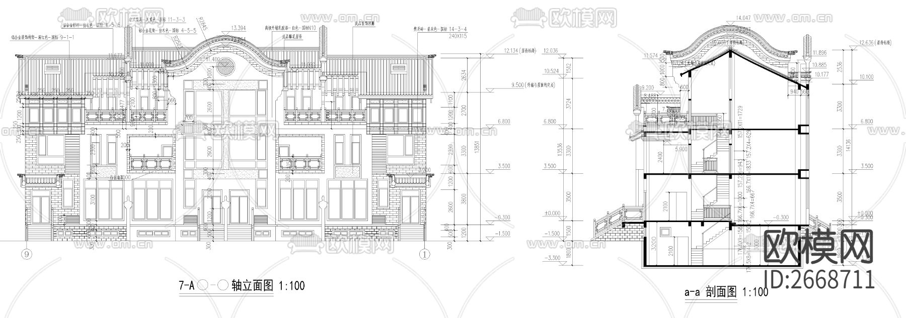 仿古建筑cad施工图下载（渲染图7）