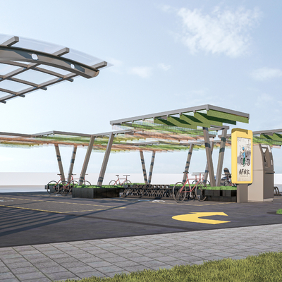  自行车停车场 单车棚su模型 