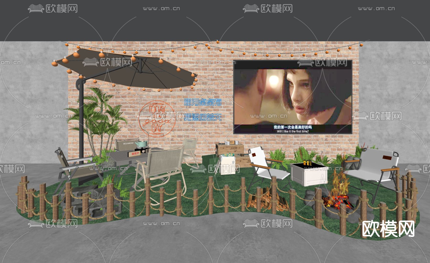 露营风烧烤店外摆su模型下载（渲染图2）