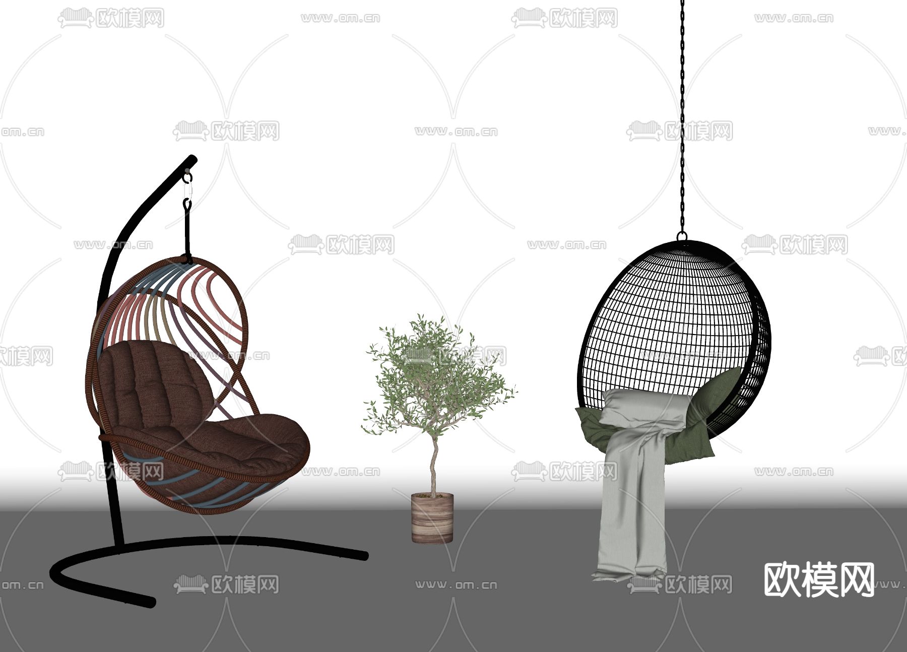 秋千椅 吊椅su模型下载（渲染图2）