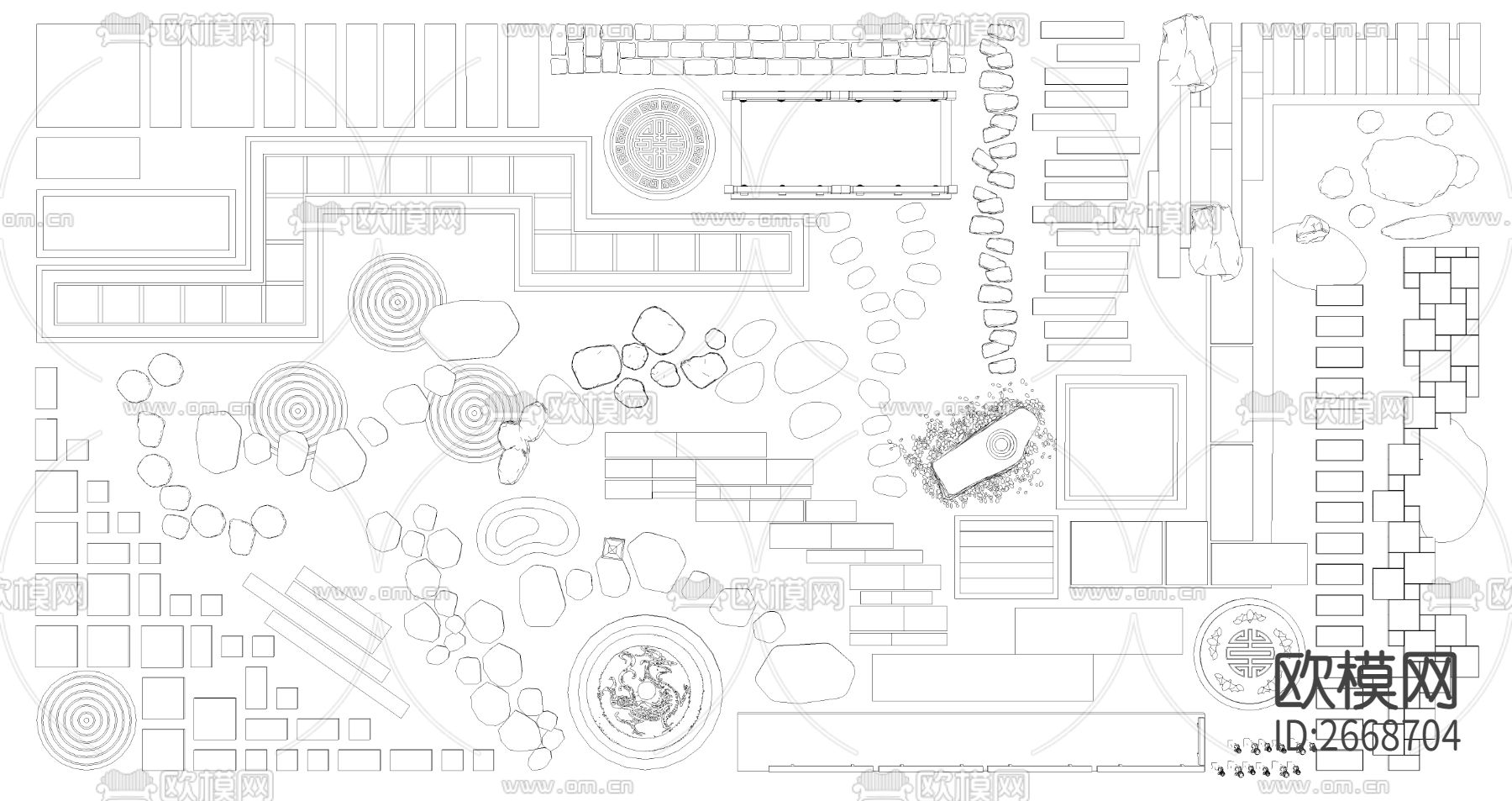 新中式石铺小路cad图库下载（渲染图4）