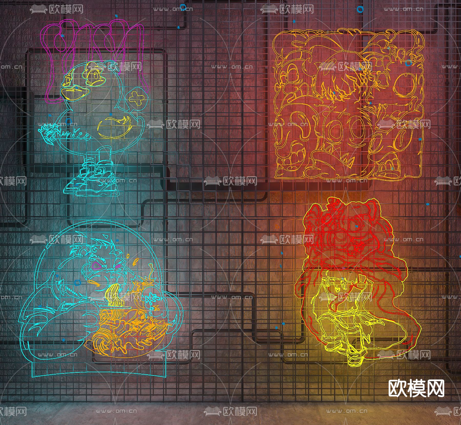 霓虹灯 国潮灯 装饰灯su模型下载（渲染图1）