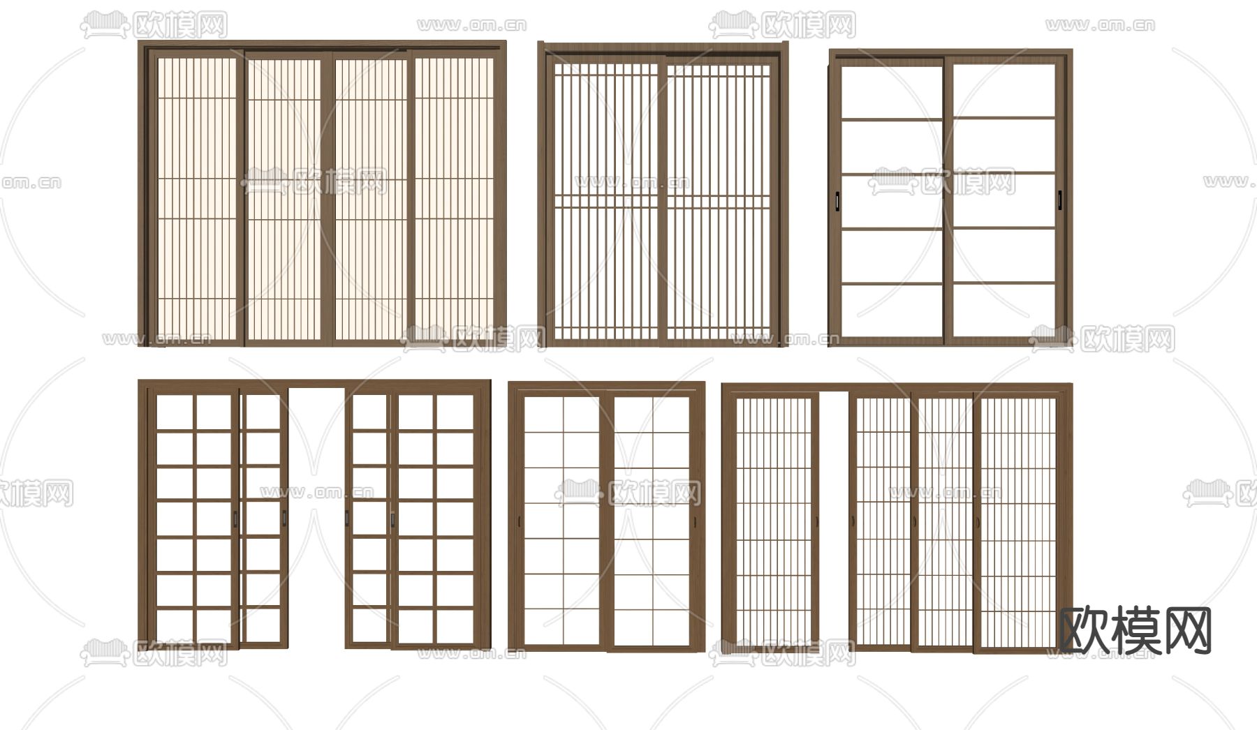 日式推拉门房门su模型下载（渲染图2）
