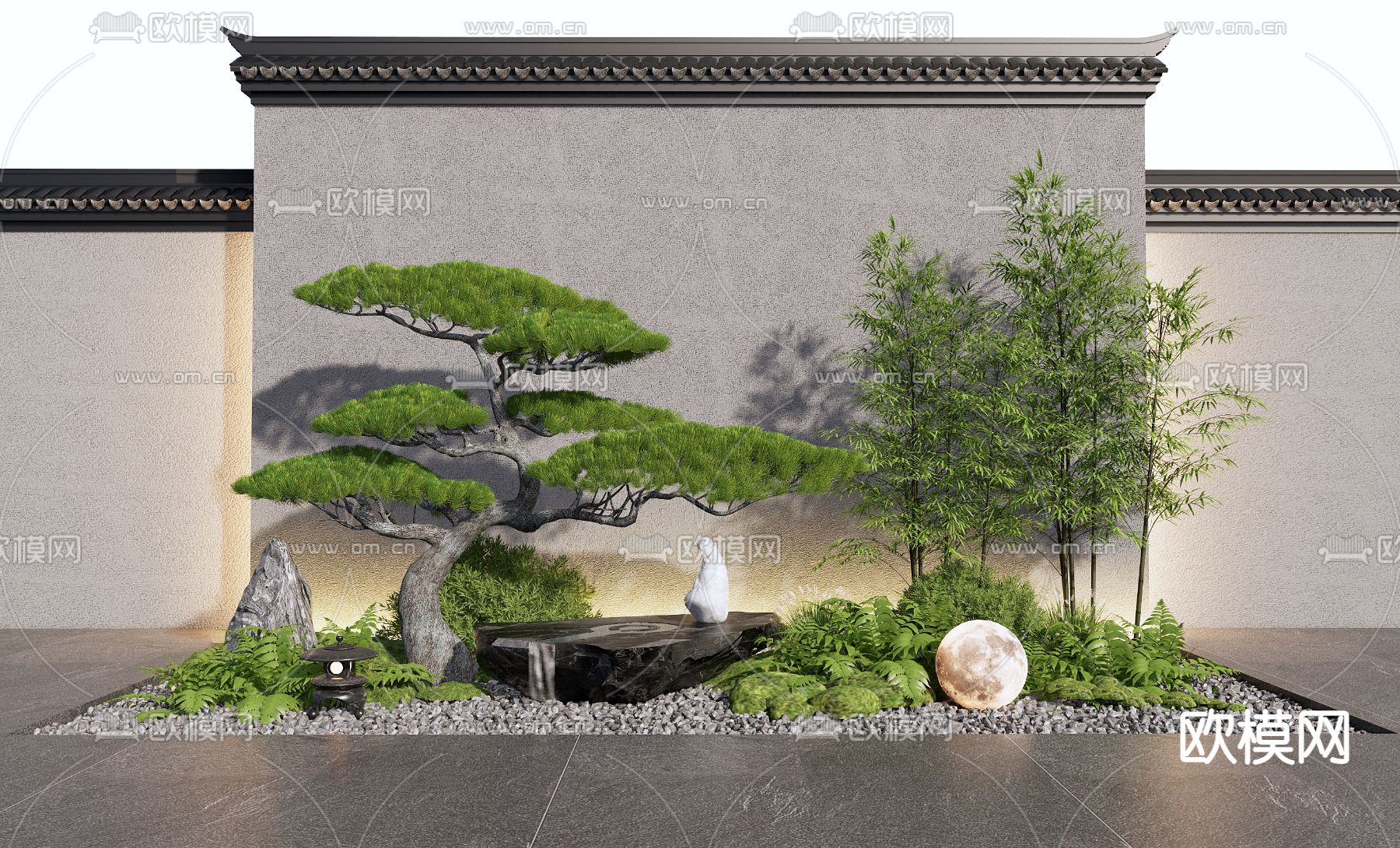 庭院造景 松树景观 景观小品3d模型下载