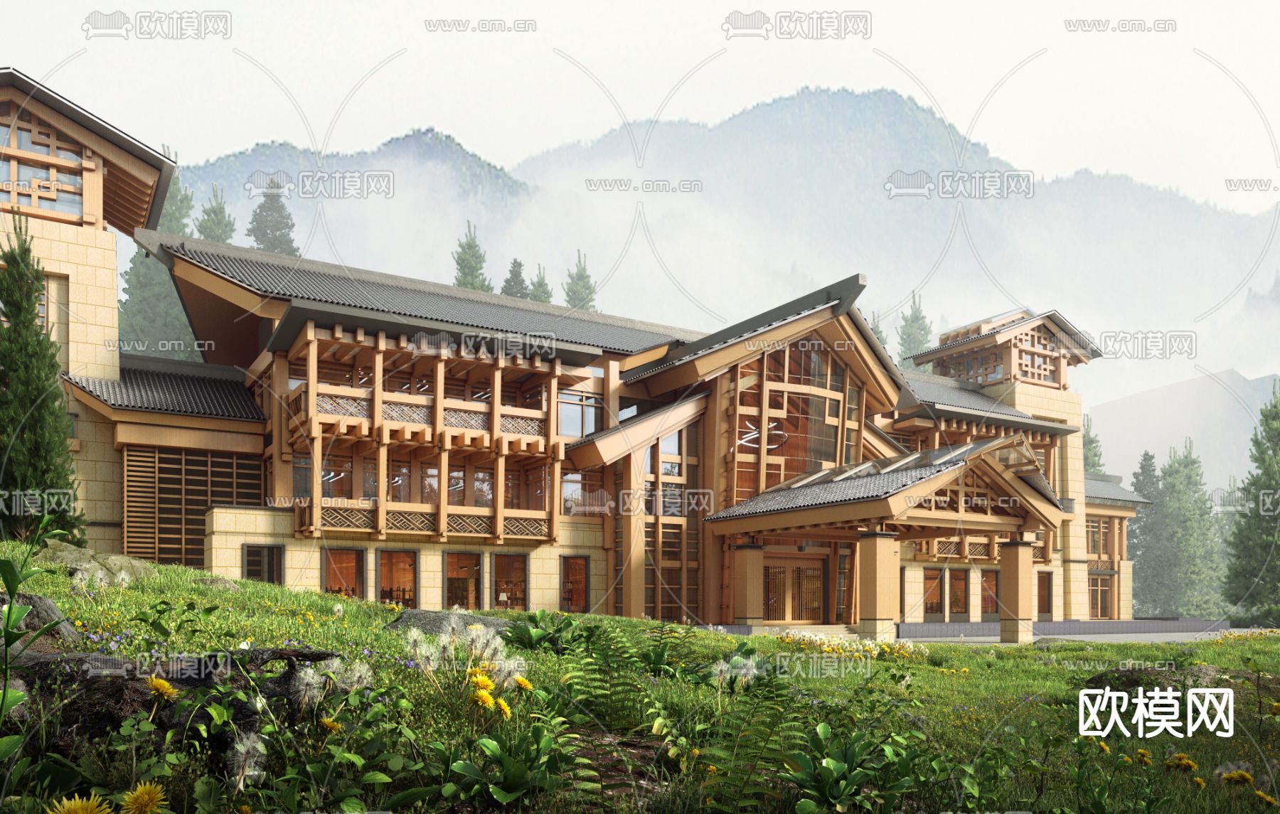 景区服务中心 游客中心3d模型下载