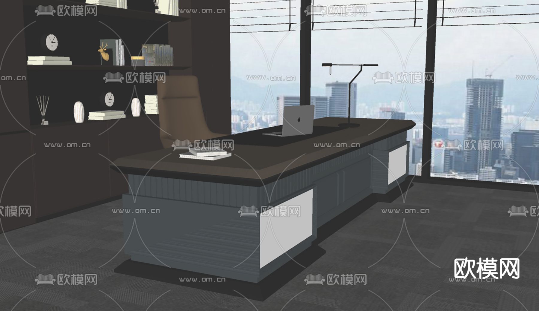 班台办公桌su模型下载（渲染图4）
